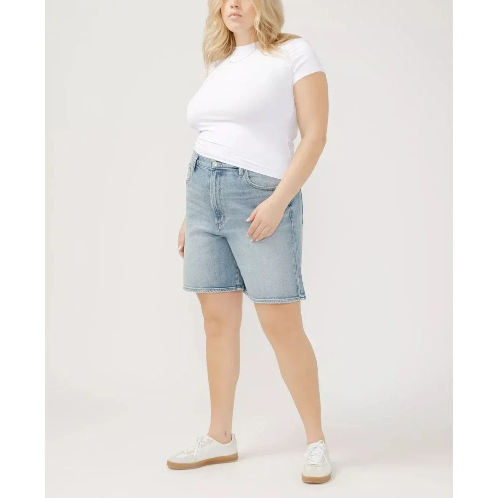 Silver Jeans Co. Women's Plus Size High Rise Vintage Long Shorts Indigo Blue 16W